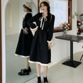 thumbnail image 2 of Preppy Style Papillon Manches Robe Femmes Coréen Mode Stand Col Taille Haute Robes Rouge S, 2 of 6