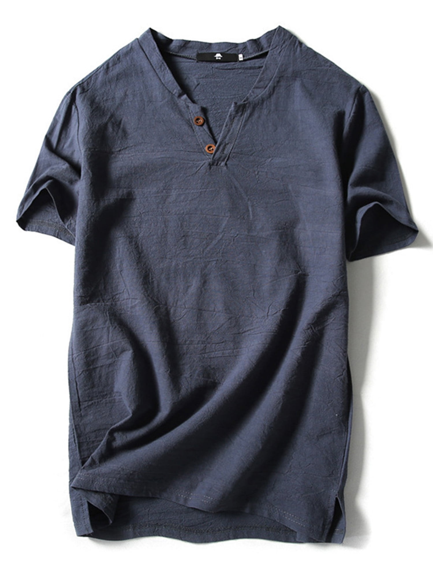 UKAP Mens Tees Cotton Linen T Shirt Retro Style Tops Simple Work Tunic Gray Blue-2 2XL
