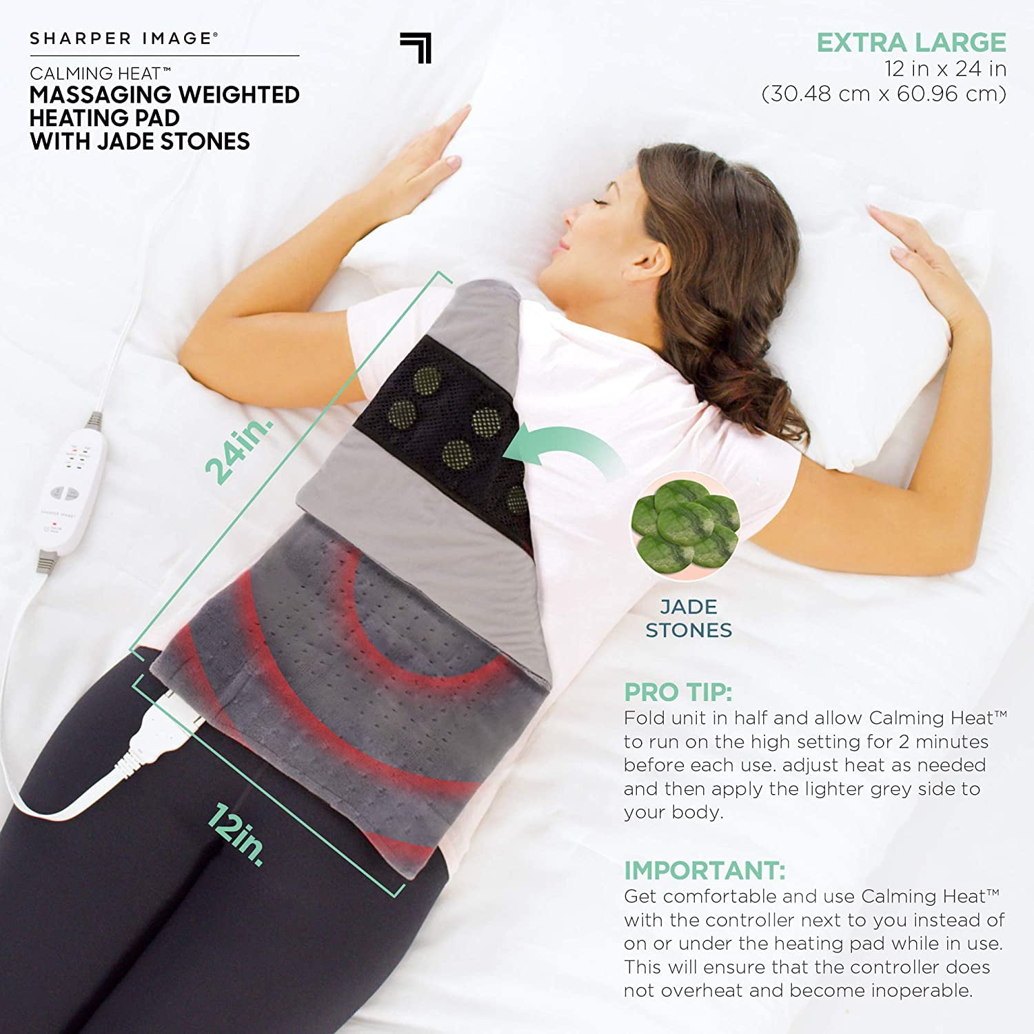 Calming Heat Jade Stone Massaging Weighted Heating Pad by Sharper Image