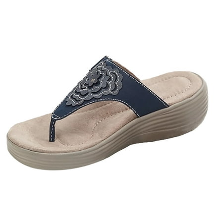 

muxika Women s Comfortable Flip-Flops Sandals With A Buckle And Low Wedge Heel Casual Slippers