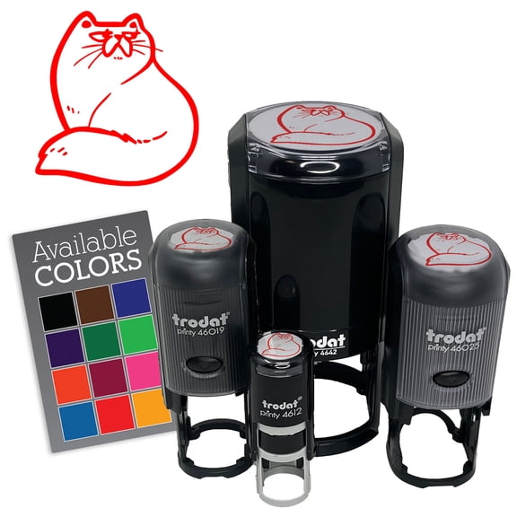 Fluffy Snob Cat Persian Smooshed Face Self-Inking Rubber Stamp for Stamping Ink Stamper Crafting Planners - 1/2 Inch Mini - Black Ink