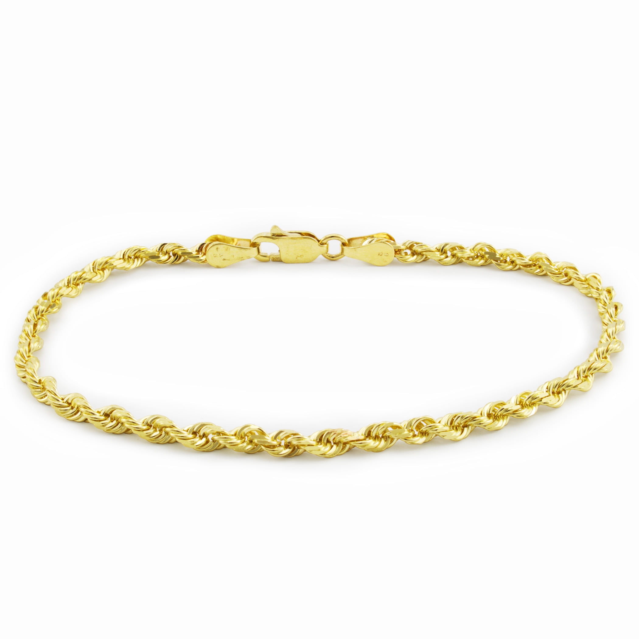 Nuragold - 14k Yellow Gold Womens 2mm Solid Rope Chain Bracelet or