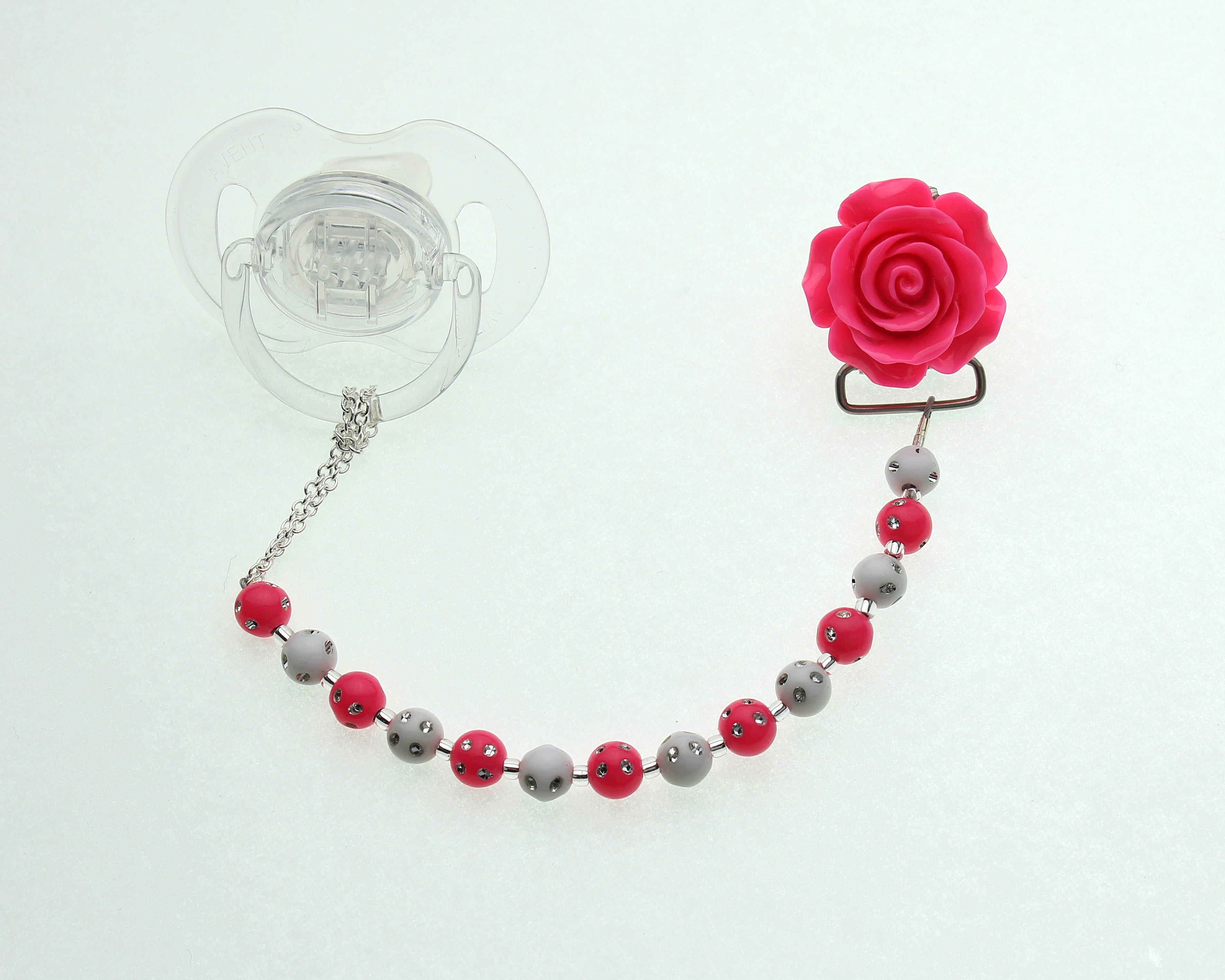 Rose with Matching Beads Pacifier Clip