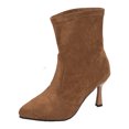 thumbnail image 3 of Fashion Breathable Pointed Toe High Heel Mid Calf Boots With Side Zipper Comfortable Daily Walking Shoes for Women Autumn Winter Suede Pull On, 3 of 9
