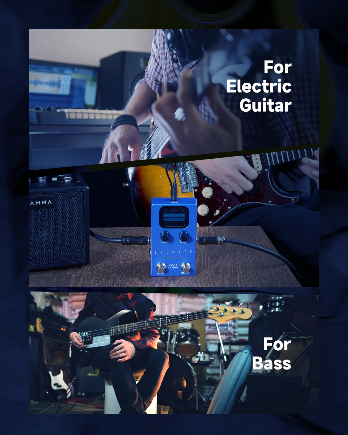 FLAMMA FF02 Drum Machine Guitar Pedal - 121 Drum Grooves, 11 Music Genres, Tap Tempo, Customizable Rhythms, Stereo I/O for Live & Studio Use