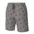 Adobk Ladybugs on Black and White Striped Print Men's Swim Trunks