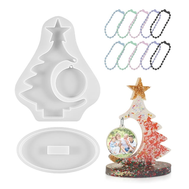 Matsuzay Molde de resina de Gel de sílice para decoración de árbol de Navidad, fácil de desmoldar, regalo de resina de fundición Kits de decoración para fiestas Blanco Cadena de cuentas de colores