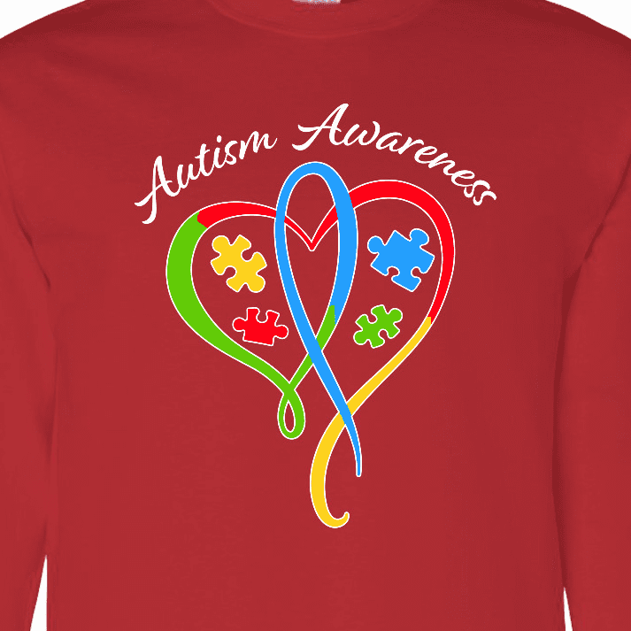 Inktastic Autism Awareness Heart Ribbon and Puzzle Pieces Long Sleeve T-Shirt