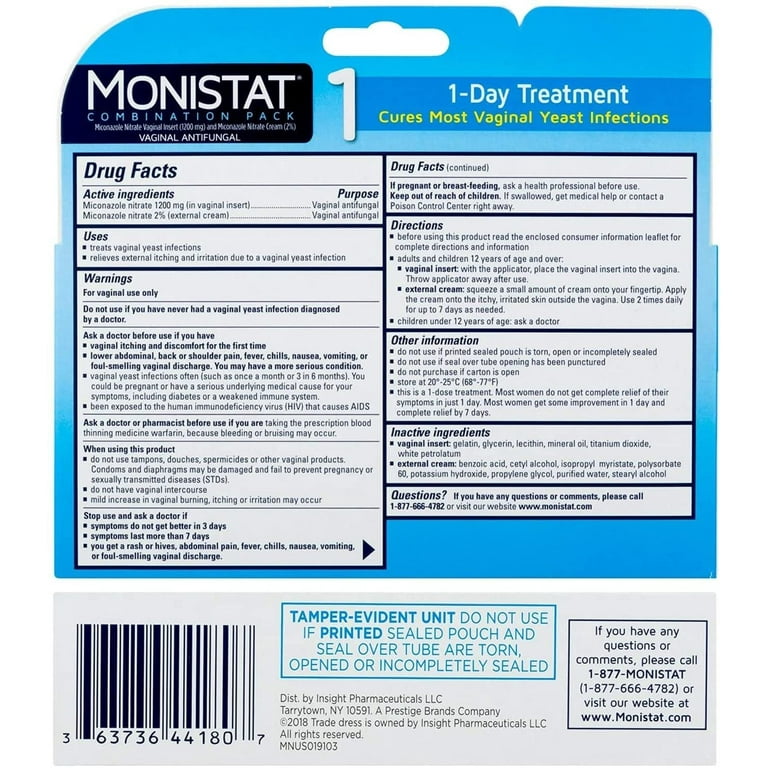 MONISTAT 1-Dose Yeast Infection Treatment, 1 Ovule Insert & External Itch Cream