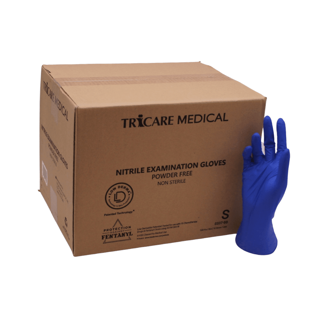 TRICARE Medical Nitrile Gloves, Small, 1000 Count, Blue, Latex and