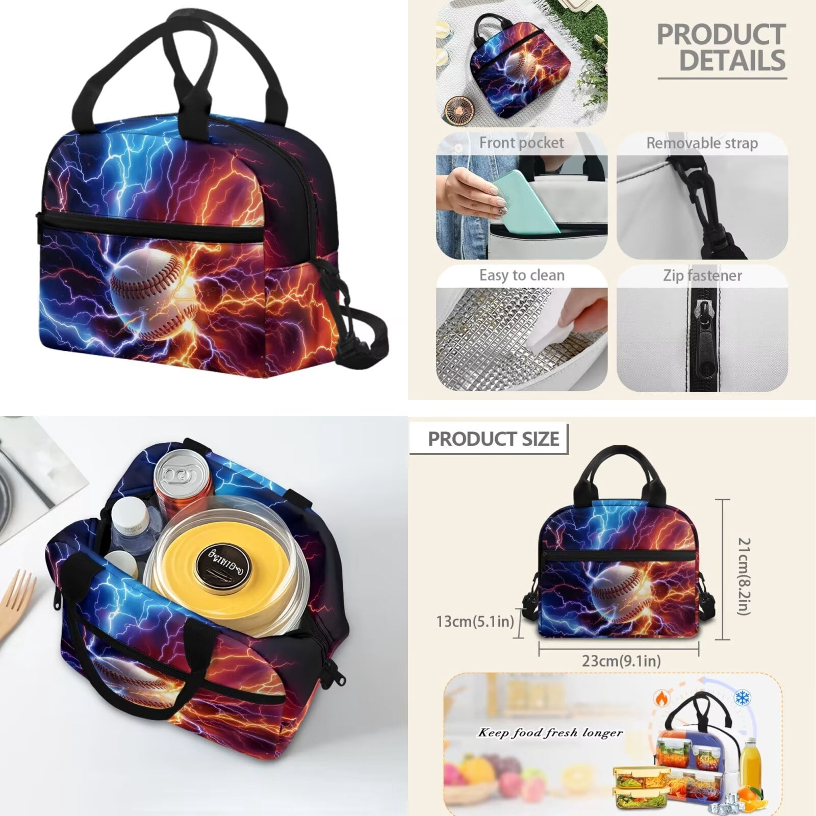 XYZCANDO Baseball 4Pcs Boys Backpack Set with Portable Lunch Bag Multifunctional Pencil Case Water Bottle Bag Lightweight Ice and Fire Bookbag for Travel Sports