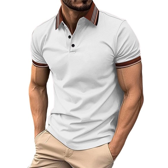 Lumeqa Mens Short Sleeve Contrast Trim Polo Shirt Casual Shirts for Men Slim Fit Tops for Daily Wear Office Weekend