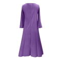 thumbnail image 3 of Women's Long Sleeve Maxi Dress V Neck Floral Print Irregular Hem Casual Loose Swing Dresses with Pockets Purple M, 3 of 4
