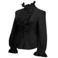 thumbnail image 3 of POINTERTECK Women‘s Ruffle Trim Flounce Long Sleeve Mock Neck Blouse Top Button Down Office Work Shirt, 3 of 7