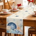 thumbnail image 5 of Navy Blue Coastal Table Runner 70 Inches, Shell Starfish Coral Nautical Beige Ocean Bed Runner Dresser Scarves Tabletop for Indoor Outdoor Parties/Ceremony/Banquet, 13" x 70", 5 of 9