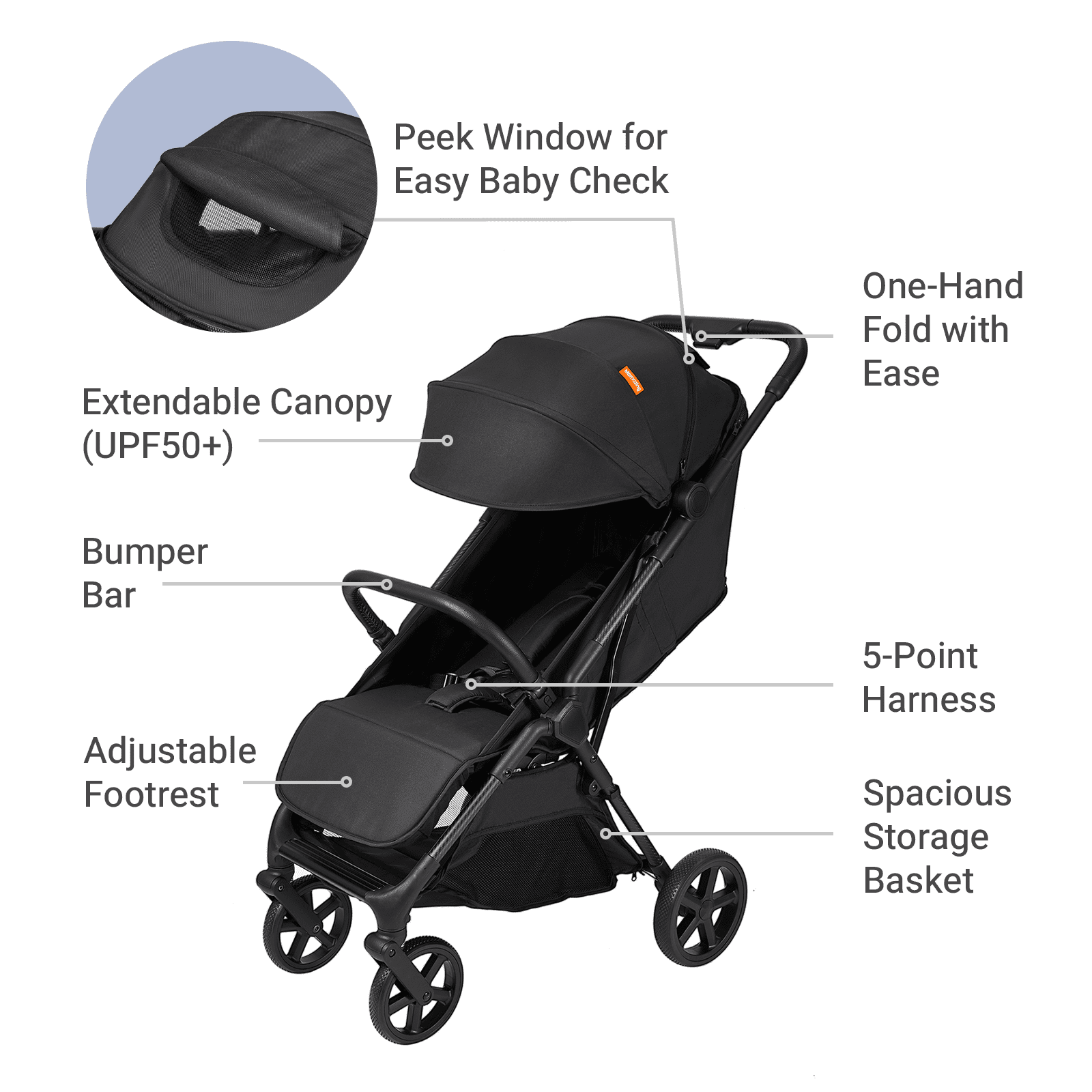 Mamazing Baby Stroller,Air Lite Carbon Fiber Lightweight Foldable Compact Travel Stroller for Newborn Infant Toddler,Black