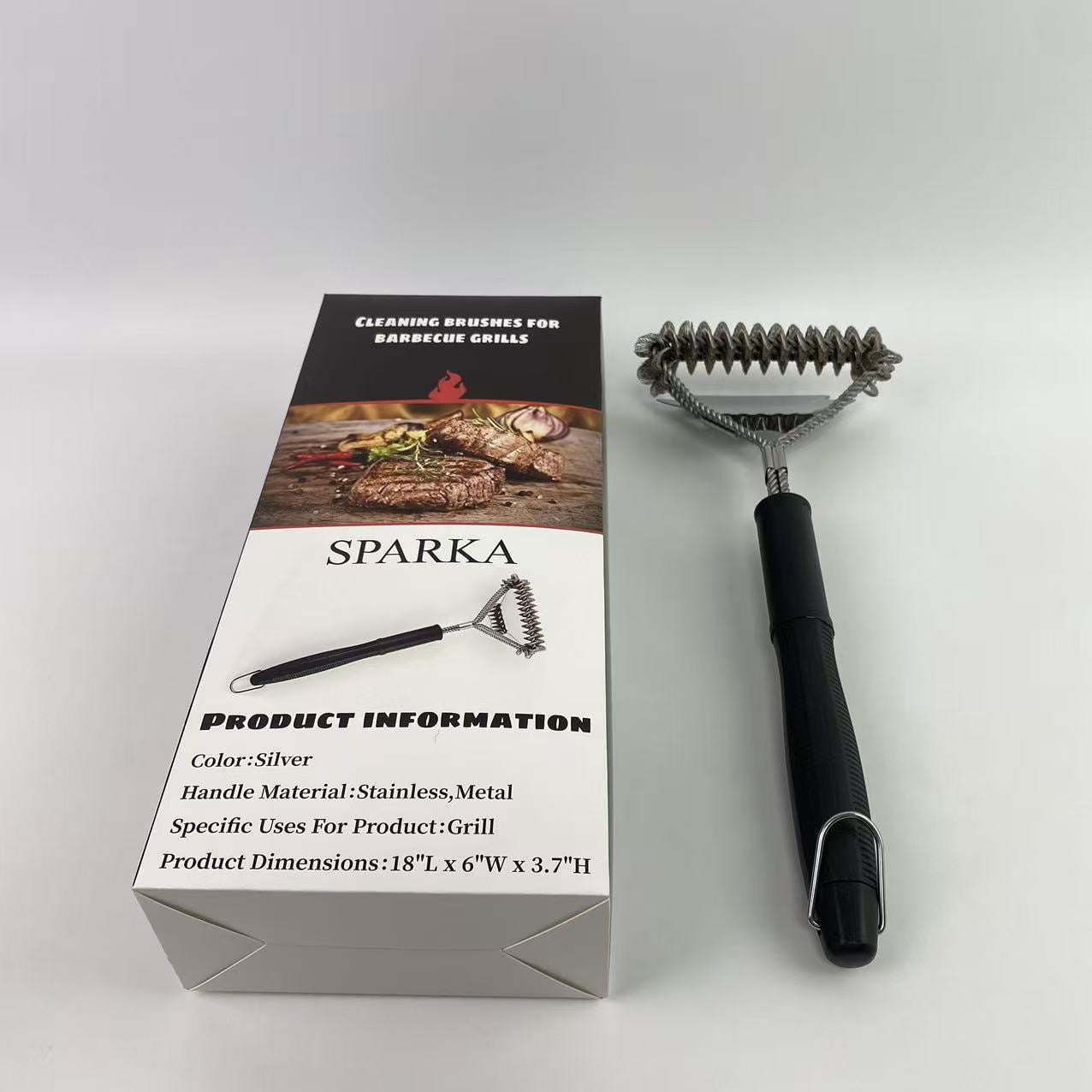 SPARKA Cleaning brushes for barbecue grills – Safe BBQ Brush for Grill – 18'' Stainless Grill Grate Cleaner - Safe Grill Accessories for Porcelain/Gas/Charcoal Grill – Gifts for Grill Wizard