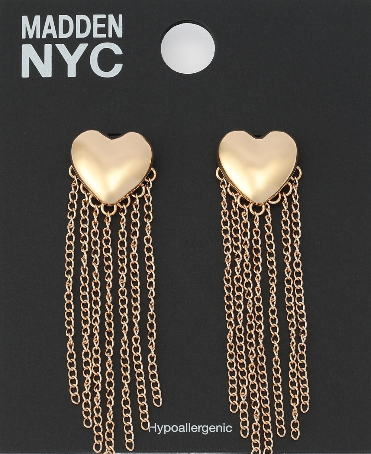 Madden NYC Women's Fashion Gold-Tone Puffy Heart Fringe Earrings