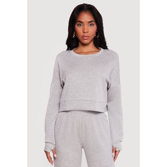 Women's Cropped Pullover Sweatshirt with Thumbholes