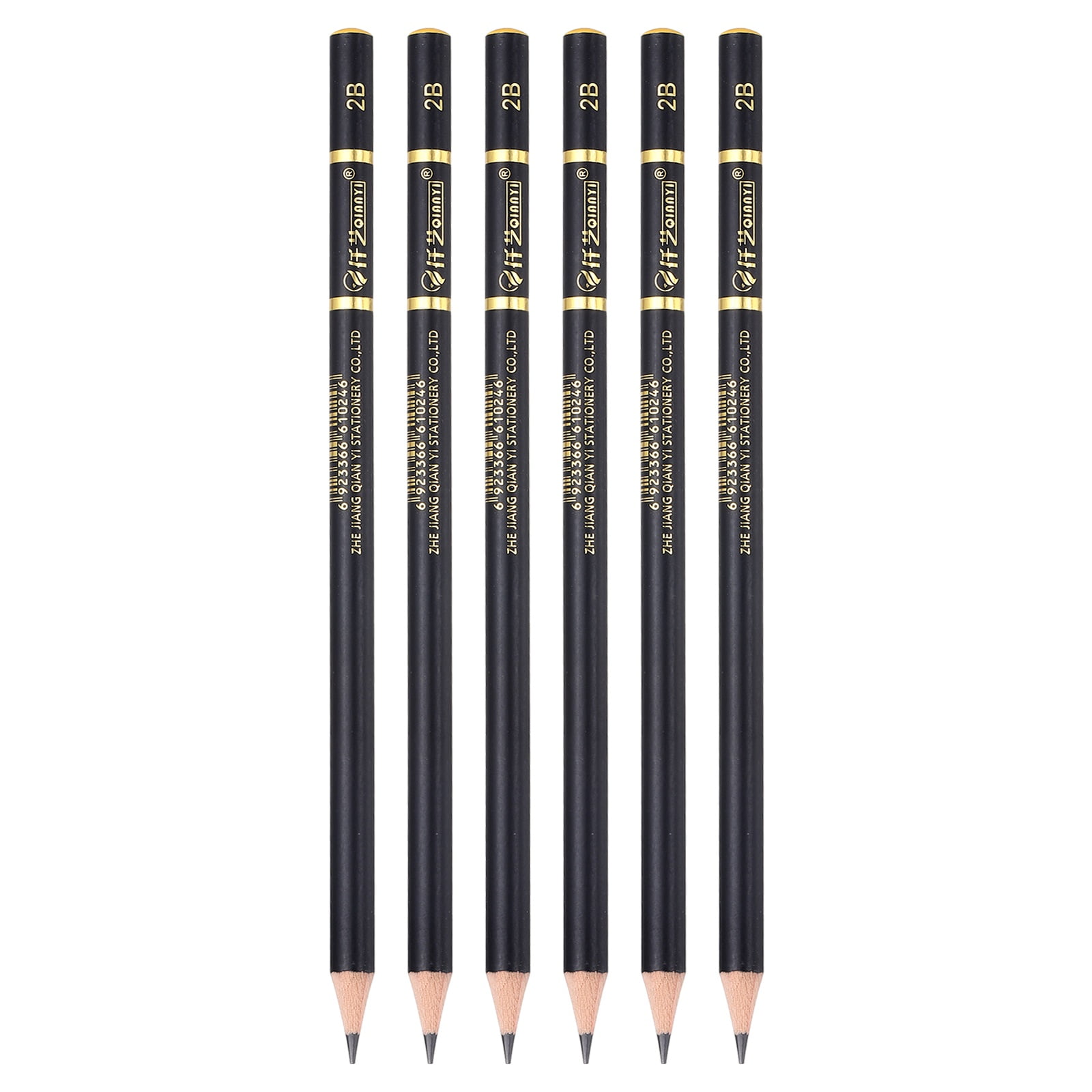 Uxcell 6Pcs Graphite Pencils Round 2B Refill Wood-case Sketching Pencils Pre-sharpened Sketch Art Supplies for Home Office Classroom Artist Painting Sketching Study Black