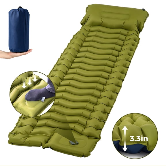 GenreenHub Ultralight Camping Sleeping Pad, Built-in Foot Pump TPU Inflatable Mat with Pillow, Waterproof Compact for Backpacking Hiking