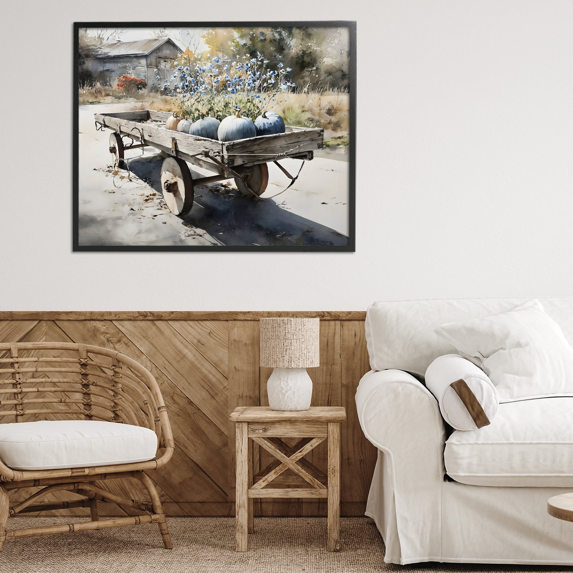 Stupell Industries Blue Pumpkin Wagon in Sunlight Black Framed Giclee Art, design by Franklyn Gregory