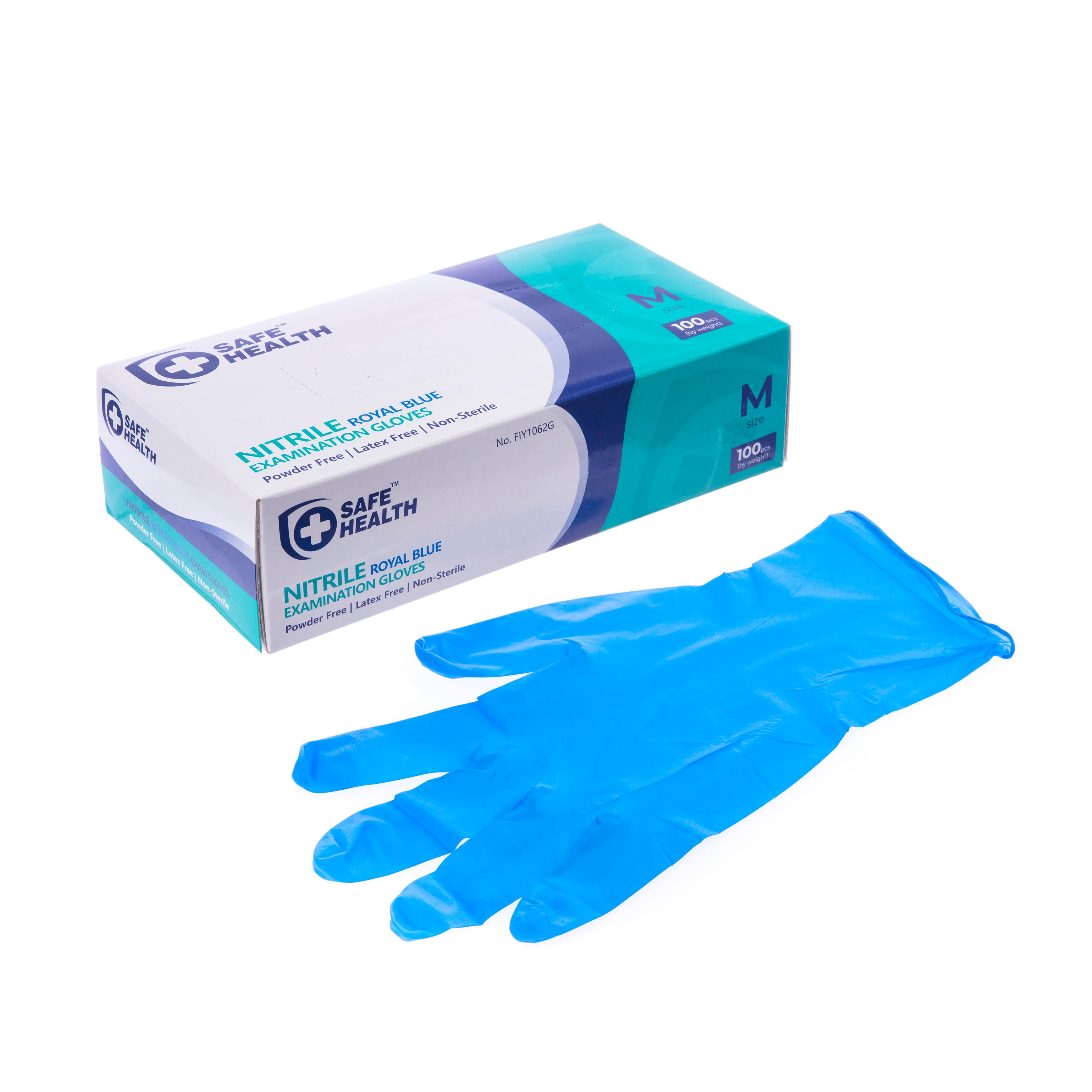SAFE HEALTH Blue Nitrile Exam Gloves, 100Count S M L XL, 3.5 Mil Free