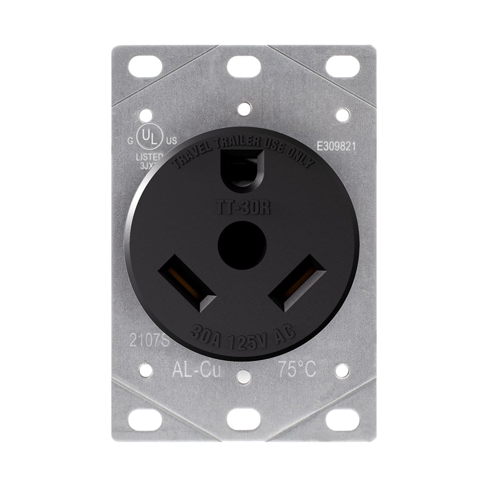 ELEGRP 30 Amp 120V, NEMA TT-30R RV Flush Mount Power outlet,Straight Blade Outlet for RV and Electric Vehicles, Black 2107S