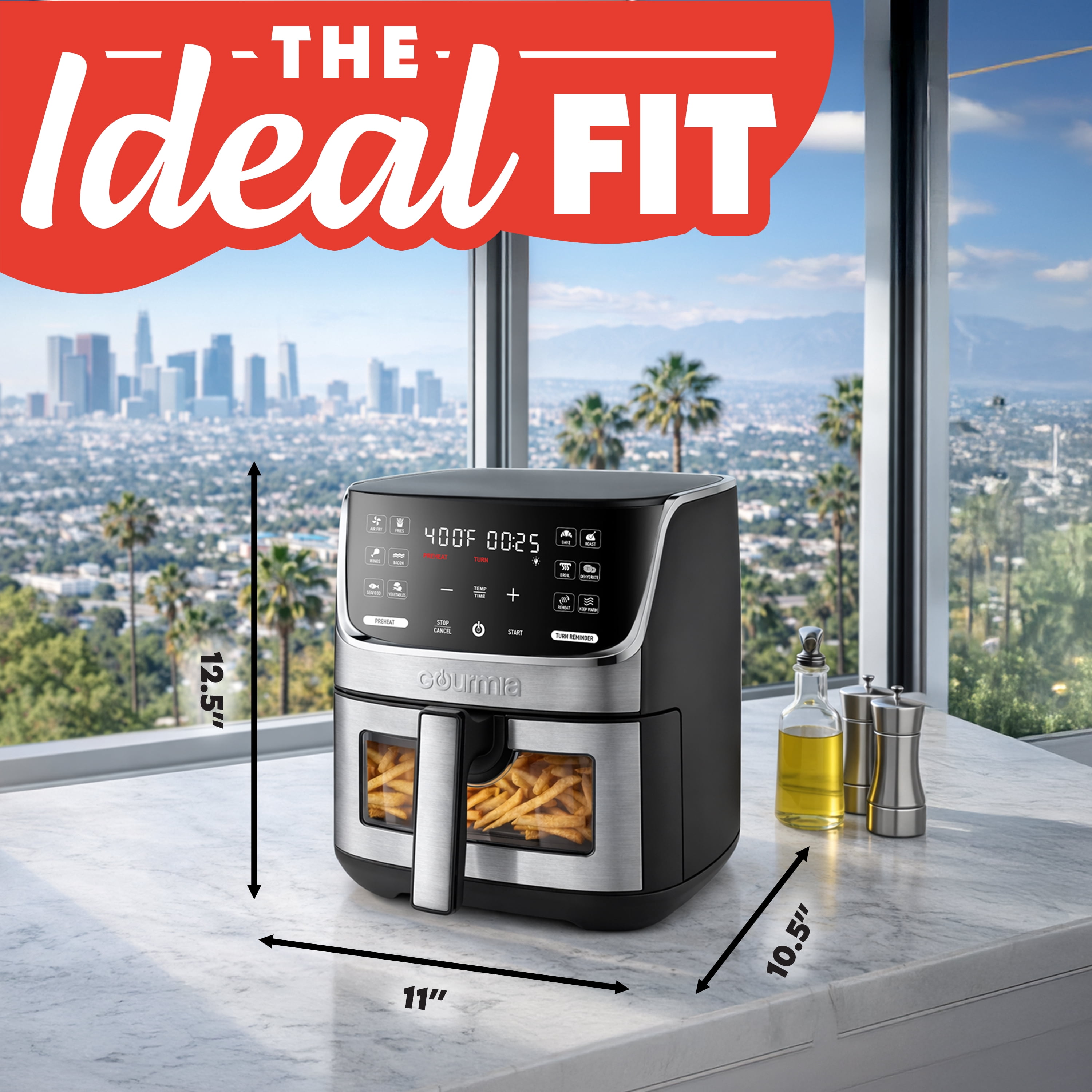 Gourmia 7 QT Digital Air Fryer with Easy View Window, 12-One Touch Presets