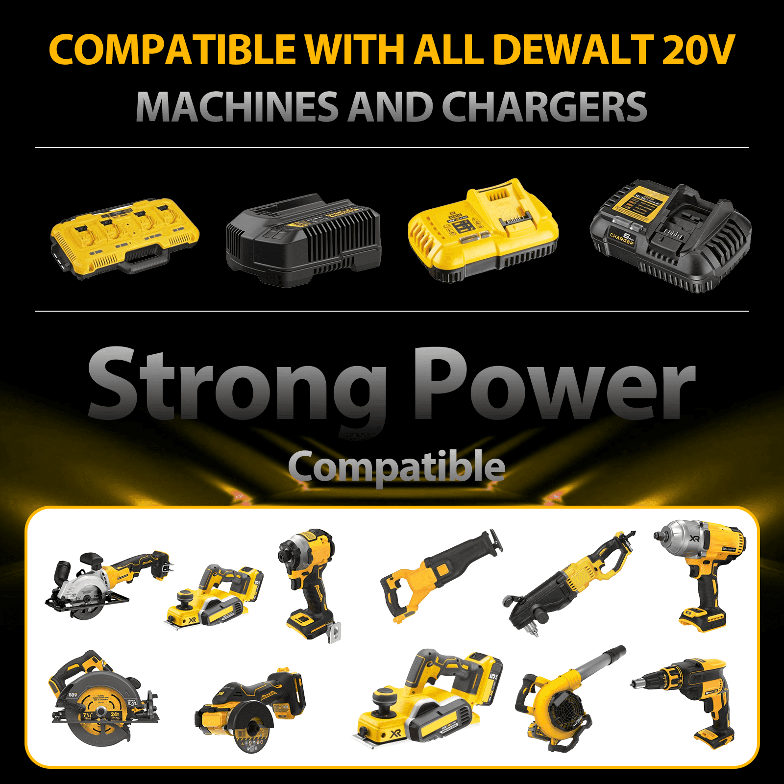 DINOSOO 2 Pack 8.0Ah Replacement Battery  for Dewei 20V Max Batteries DCB200 DCB205-2 DCB206 DCB204 DCB203 DCB208 Compatible with Dewei 20V Cordless Power Tools and Charger