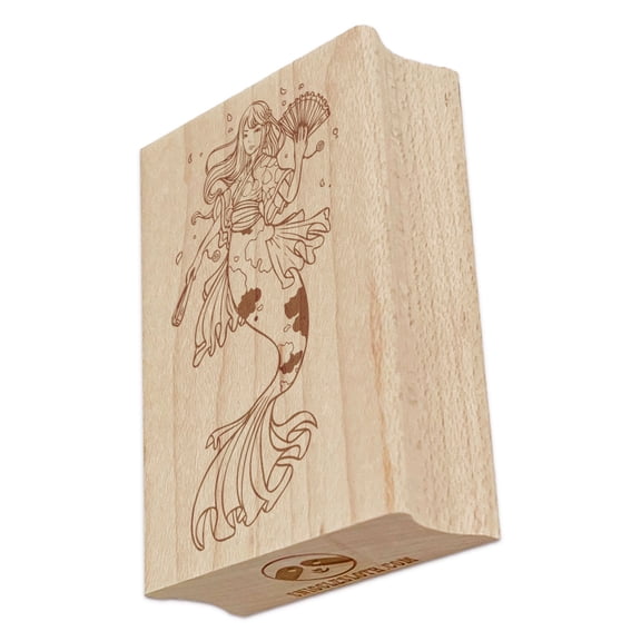 Asian Koi Mermaid in Japanese Kimono Rectangle Rubber Stamp Stamping Scrapbooking Crafting - Small 1.7in