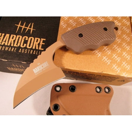 Hardcore Hardware Australia LFK-01G Fixed Blade EDC Utility Knife Tan Teflon Finish Desert Brown G-10 Handle Kydex