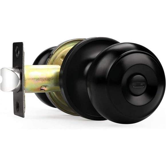 Interior Door Knob Matte Black Door Lever with Lock, Indoor Keyless Door Handle, Privacy Door Lock Knob for Bedroom/Bathroom Flat Ball Knob, 1 Pack
