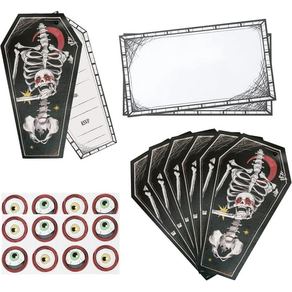 Cheerland Halloween Party Invitations Envelops and Stickers, Skeleton and Coffin, 1 Pack
