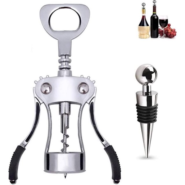 Sacacorchos de ala con tapón de botella, abridor de botellas de primera calidad, abridor de corcho y tapón de botella para amantes del vino y camareros