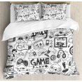 thumbnail image 1 of HSHDLDF Video Games Duvet Cover Set Twin Size, Monochrome Sketch Style Gaming Design Racing Monitor Device Gadget Teen 90's, Decorative 3 Piece Bedding Set with 2 Pillow Shams, Black White, 1 of 1