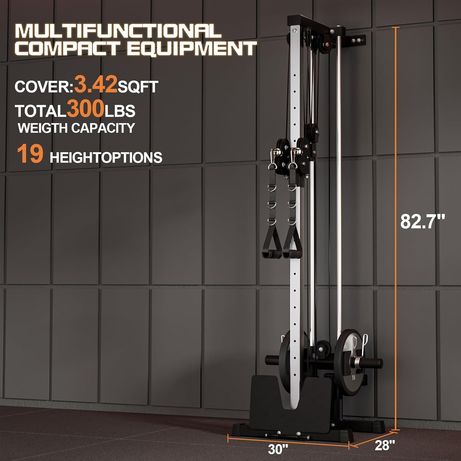 M optimized Wall Mount Cable Machine, LAT Pulldown Machines with 19 Positions Dual Pulley System, Cable Crossover Machine with Adjustable Footplate, Weight Workout Equipment Home Gym Station