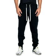 ProGo USA Men's Joggers Sweatpants Basic Fleece Marled Jogger Pant Elastic Waist (Black, Large)