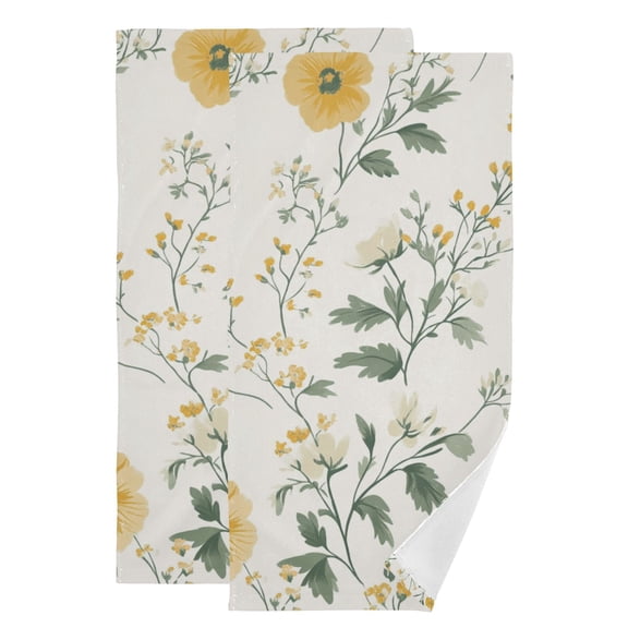 Pastel Color Yellow Florals Leaves Hand Towel Absorbent Bath Towels for Bathroom Sports Gym 28" x 14" Set of 2