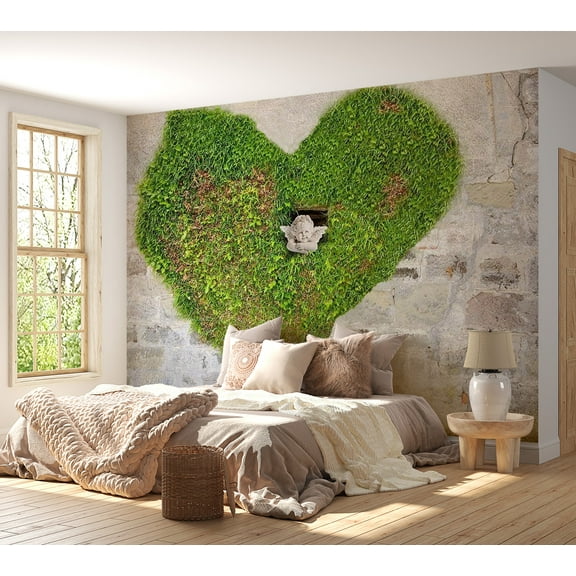 Tiptophomedecor Background & Patterns Wallpaper Wall Mural - Brick Wall and Green Heart