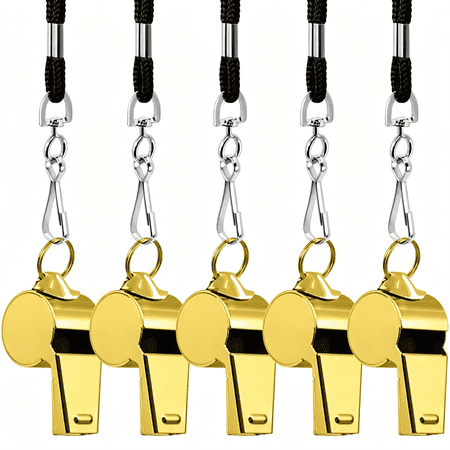 BESTSKY 5 Packs Stainless Steel Whistle, Metal Warning Whistle with Lanyard for Referee Coaches Football Basketball Whistles for Coaches