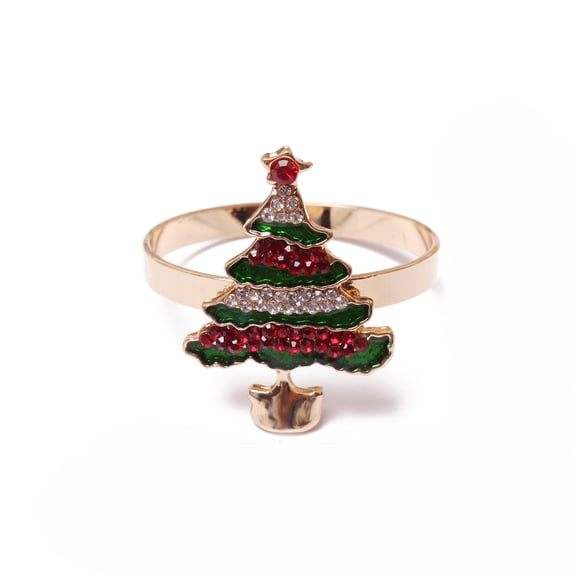 Christmas Alloy Rhinestone Napkin Rings with Enamel Napkin Holder Adornment Restaurant Daily Accessories Christmas Tree 36x40mm