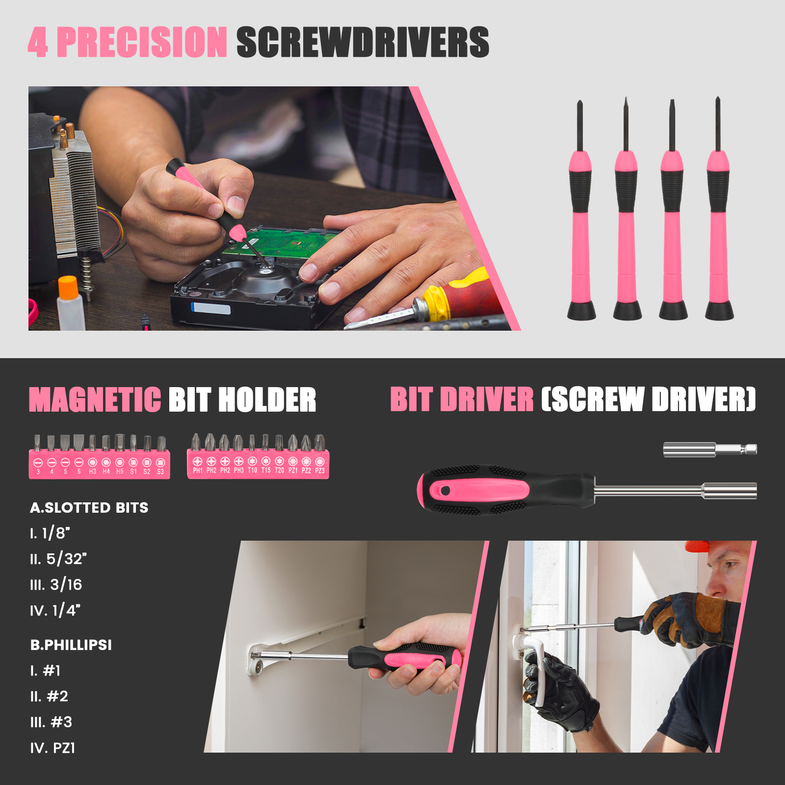 Cshidworld 39-Piece Household Tool Kit, Pink photo 6