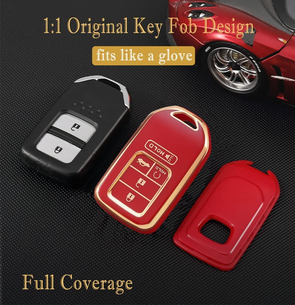 Key Fob Cover Compatible with Fit for Honda Civic CR-V Accord HR-V Pilot, Premium Soft TPU, Full Protection, Smart Remote Key, Keychain, Keychain Case Holder Protector,Size B-black