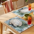 thumbnail image 4 of Blue Coastal Placemats Set of 4 Retro Botanical Beach Nautical Shell Place Mats Indoor Wipeable Table Mats Washable Cloth Dining Table Placemats for Kitchen Holiday Party Home Decor 13x19 Inch, 4 of 9