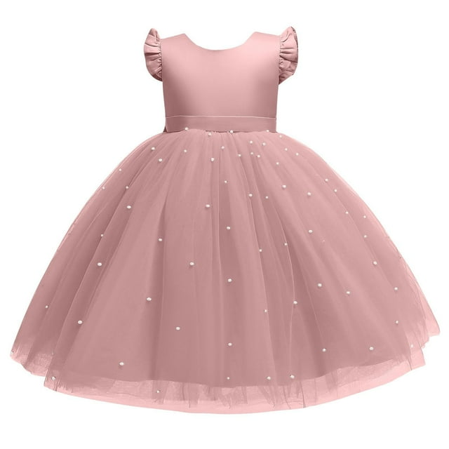RXIRUCGD 2025 Vêtements d'Été pour Enfants Robe Bouffante en Maille Unie pour Filles Robe de Performance Formelle pour Filles