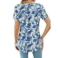 thumbnail image 5 of SLADYGLO Women Floral Print Scoop Neck Buttons Short Sleeve Pleated Curved Hem T-Shirt, 5 of 7