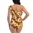 thumbnail image 5 of Gukieu Brown Wood Grain Sunflower B Print One-shoulder Ruffled One-piece Swimsuit with Removable Chest Pads and Tummy-control Swimsuit for Women-Large, 5 of 6