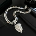 thumbnail image 2 of Men Women Hip Hop Crown Lion Head Pendant Pendant Necklace with 15mm Crystal Cuban Chain HipHop Iced Out Bling Necklaces Fashion Charm Jewelry, 2 of 5