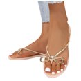 thumbnail image 3 of Bmisegm Women Sandals Fashionable New Pattern Solid Color Transparent Bow Decoration Flip Flop Summer Beach Flip Flop Sandals Women Summer Gold 7, 3 of 9
